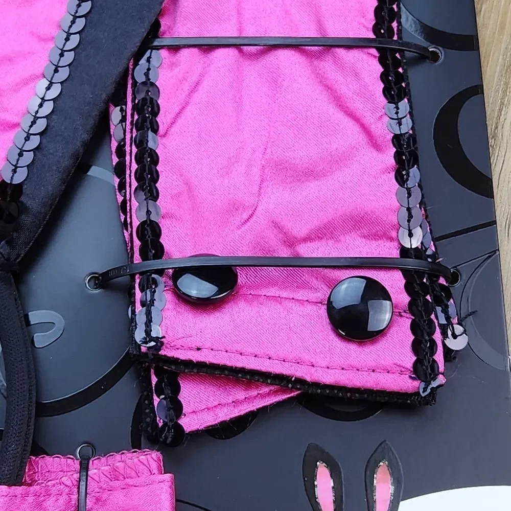 🔸️NIB Spirit Hot Pink & Black Sequined Playboy Bunny Costume Kit - Picture 5 of 12